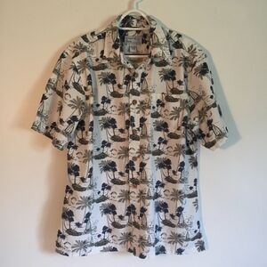Groovy Bay Hawaiian Shirt Mens Large Cotton Wooden Buttons Lightweight Comfort